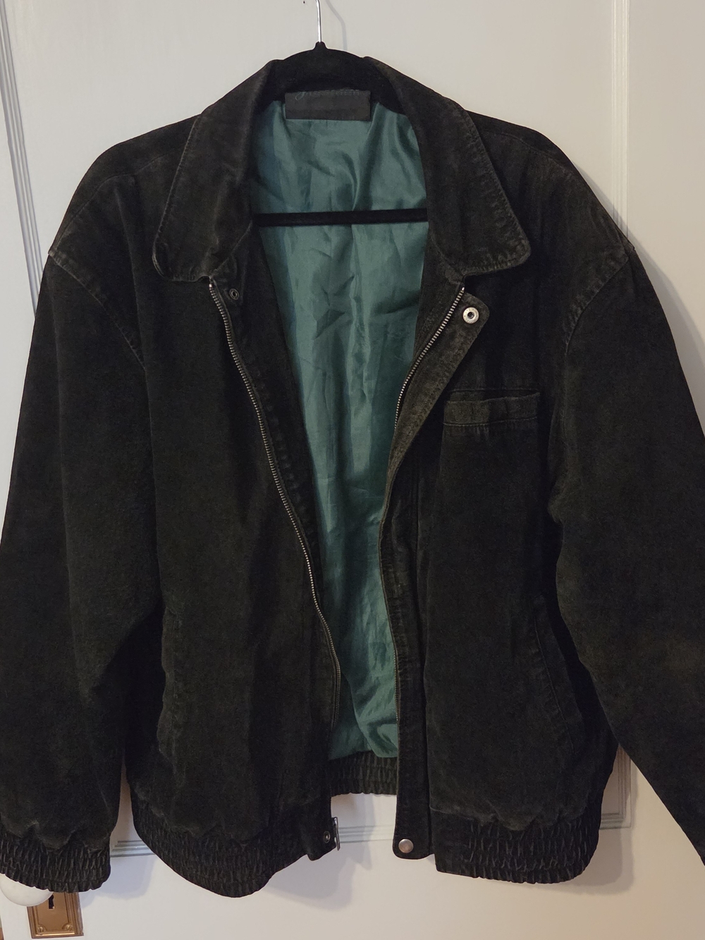 Vintage Black Suede Leather Bomber Jacket